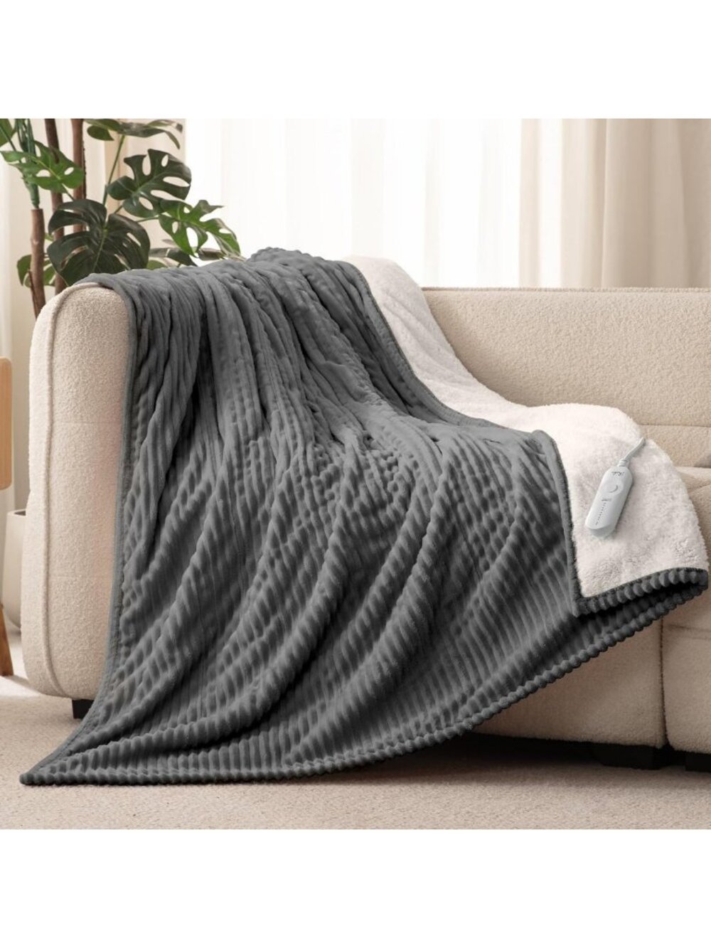 Heated Throw Blanket, 5 Heat Levels, 3 Hours Auto-Off, 50"x60", Grey